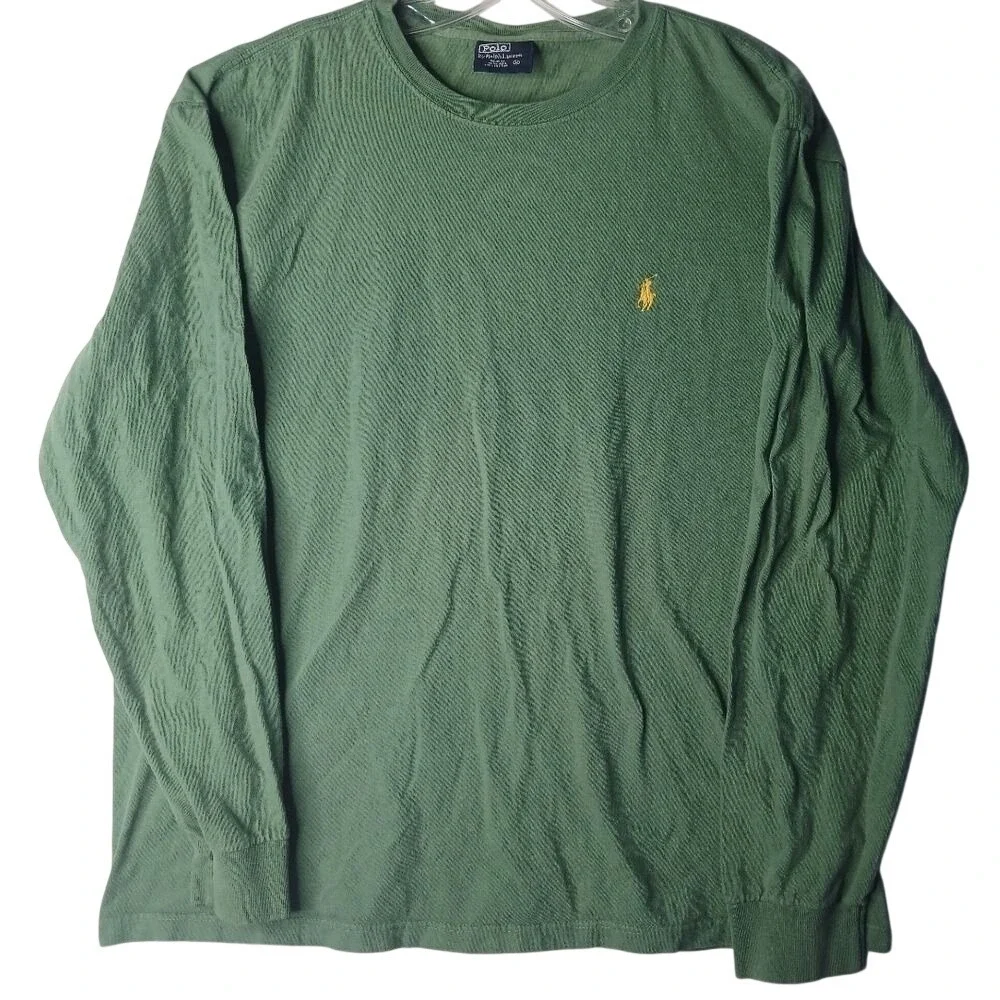 Polo Ralph Lauren T-Shirt‎ Men Medium Green Long Sleeve Cotton Pony Logo